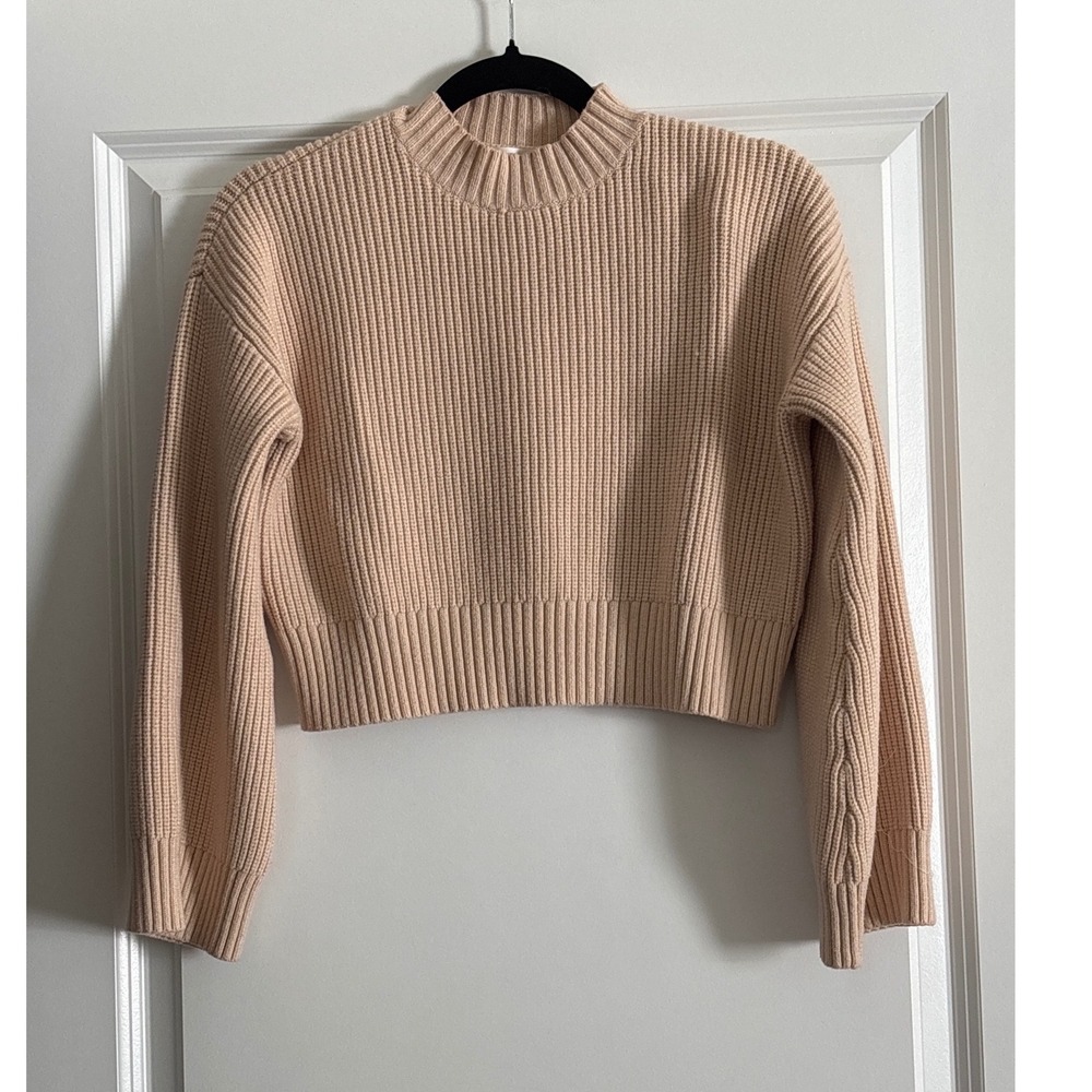 Wild Honey‎ Sweater Tan Mock Neck Ribbed Knit Cropped Pullover XS